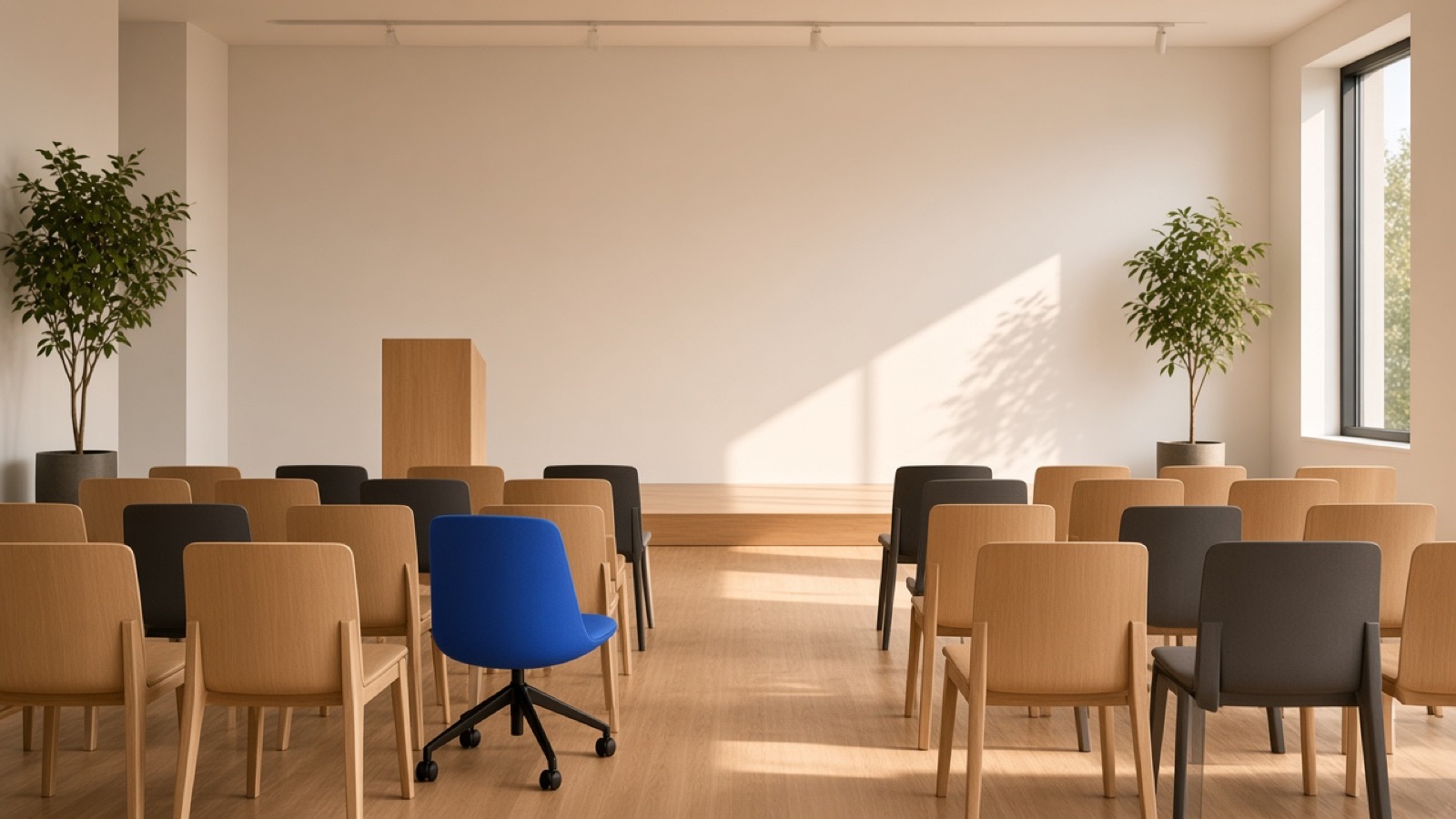 Un espace événementiel avec des tables prêtes pour un rassemblement